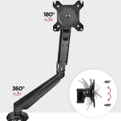 DMUSB5X1 Support écran PC à pince pour bureau Bras de moniteur Rotatif Inclinable Pivotant Compatible VESA 75 100 Duronic