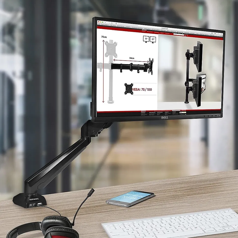 DMUSB5X1 Support écran PC à pince pour bureau Bras de moniteur Rotatif Inclinable Pivotant Compatible VESA 75 100 Duronic