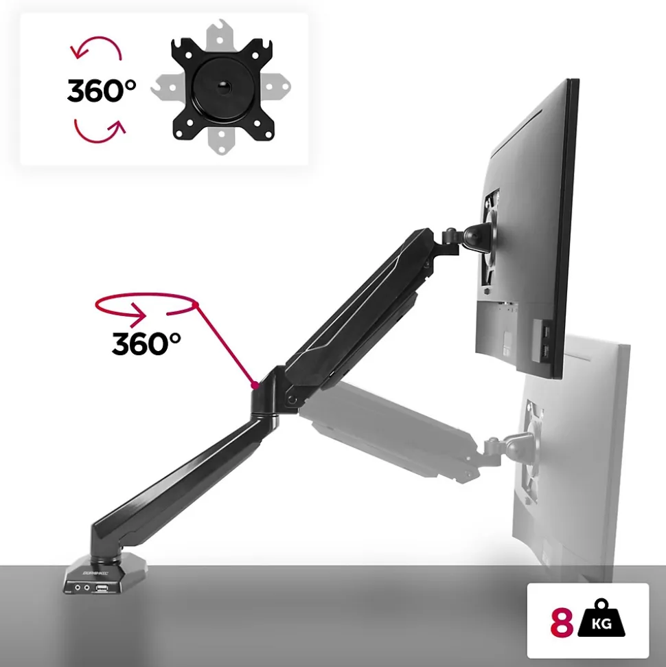 DMUSB5X1 Support écran PC à pince pour bureau Bras de moniteur Rotatif Inclinable Pivotant Compatible VESA 75 100 Duronic