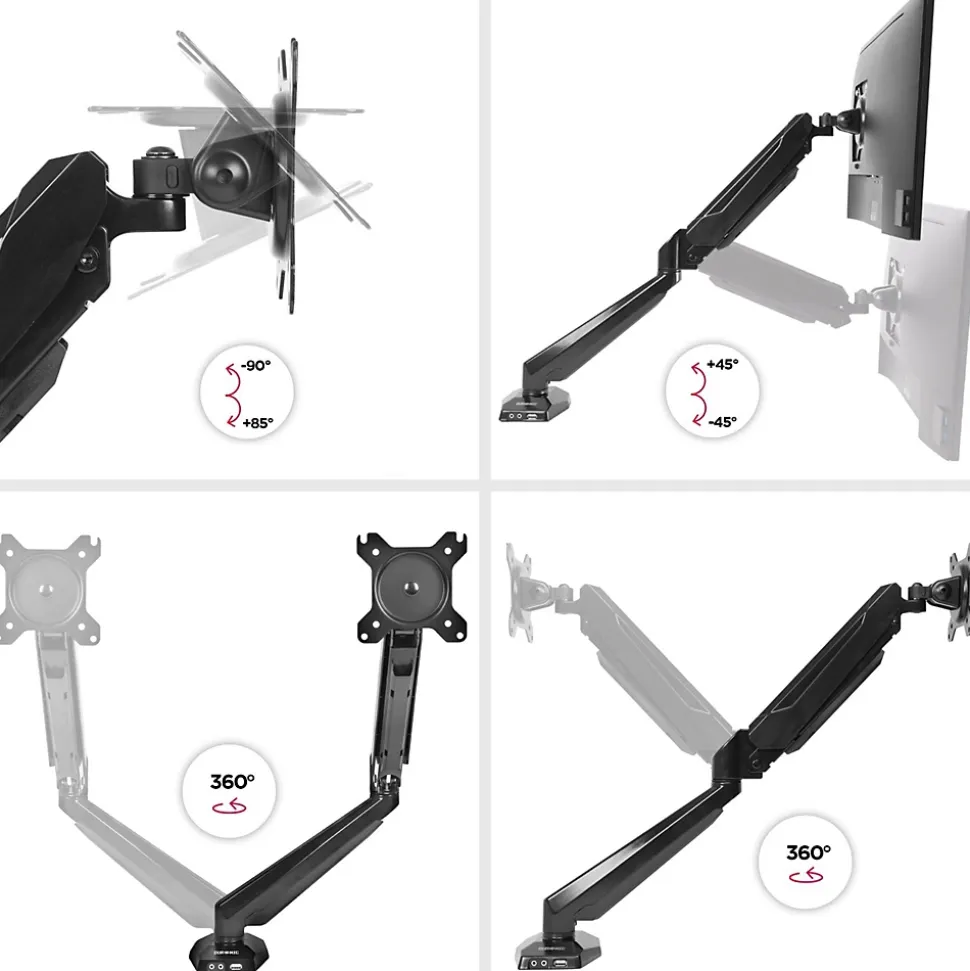 DMUSB5X1 Support écran PC à pince pour bureau Bras de moniteur Rotatif Inclinable Pivotant Compatible VESA 75 100 Duronic