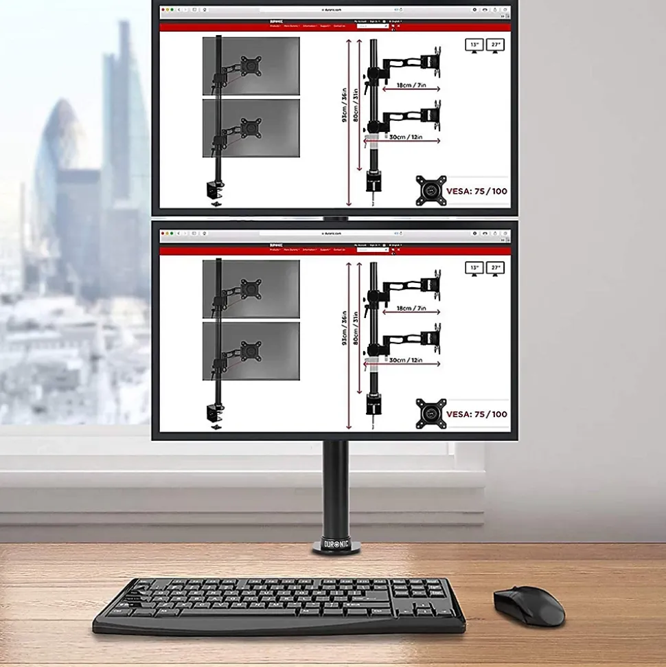 DM15V2 Support 2 écrans PC à pince pour bureau Bras de moniteur Rotatif Inclinable Pivotant Compatible VESA 75 100 Duronic