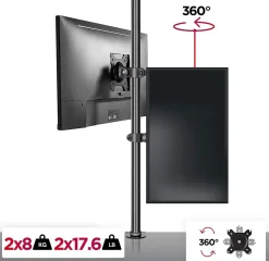 DM15V2 Support 2 écrans PC à pince pour bureau Bras de moniteur Rotatif Inclinable Pivotant Compatible VESA 75 100 Duronic