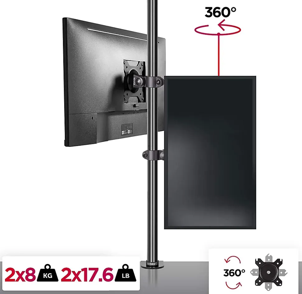 DM15V2 Support 2 écrans PC à pince pour bureau Bras de moniteur Rotatif Inclinable Pivotant Compatible VESA 75 100 Duronic