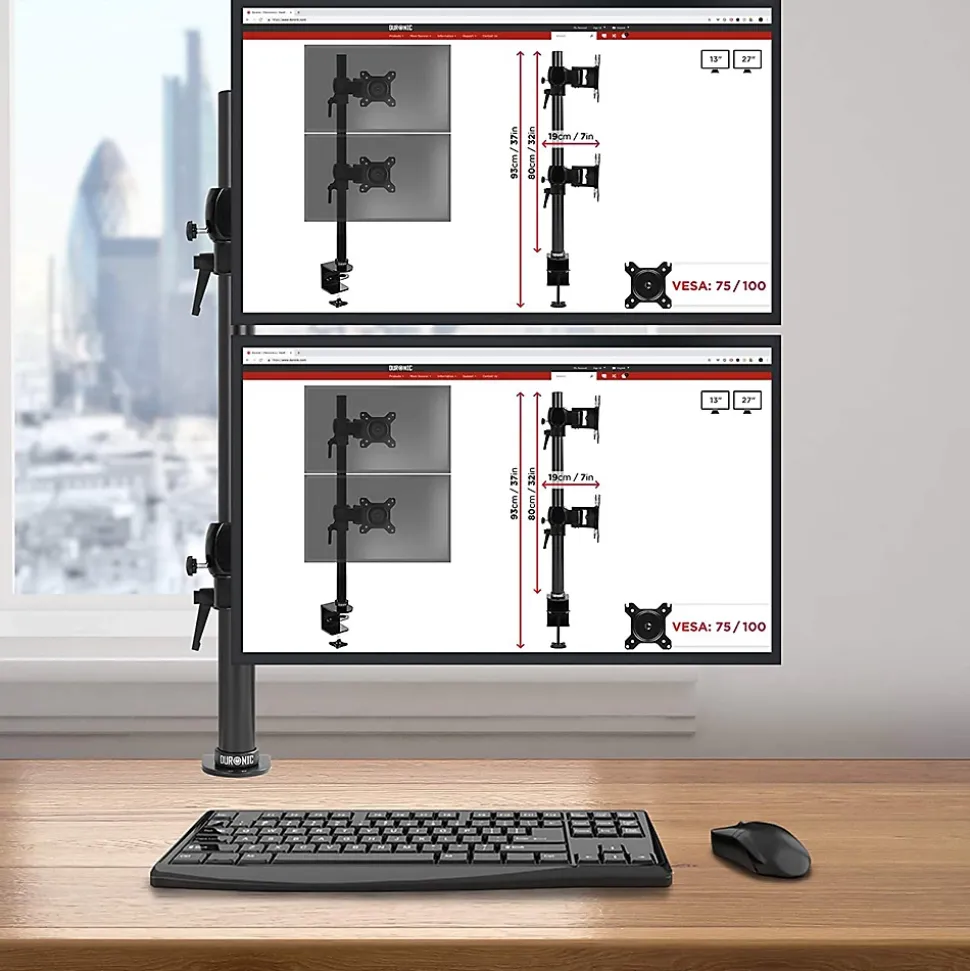 DM35V2X2 Support 2 écrans PC à pince pour bureau Bras de moniteur Rotatif Inclinable Pivotant Compatible VESA 75 100 Duronic