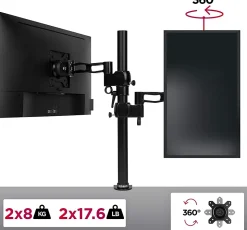 DM35V2X2 Support 2 écrans PC à pince pour bureau Bras de moniteur Rotatif Inclinable Pivotant Compatible VESA 75 100 Duronic