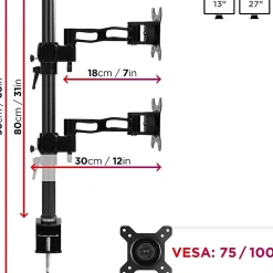 DM35V2X2 Support 2 écrans PC à pince pour bureau Bras de moniteur Rotatif Inclinable Pivotant Compatible VESA 75 100 Duronic