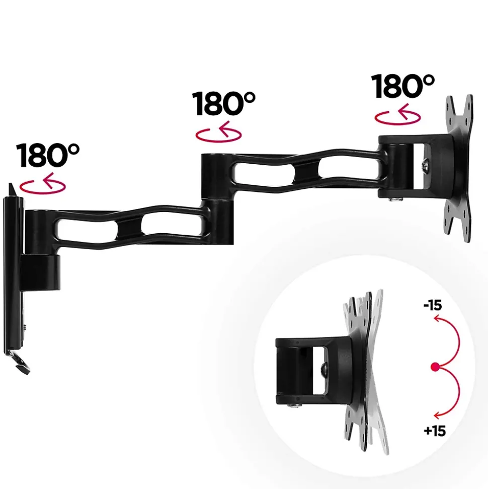 DM35W1X3 Support mural écran PC Bras de moniteur Rotatif Inclinable Pivotant Compatible VESA 75 100 Passe câble Duronic