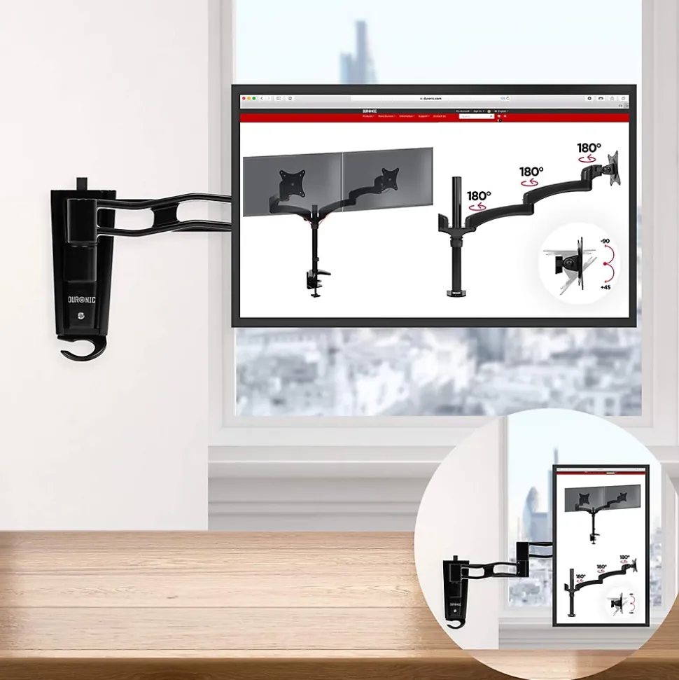 DM35W1X3 Support mural écran PC Bras de moniteur Rotatif Inclinable Pivotant Compatible VESA 75 100 Passe câble Duronic