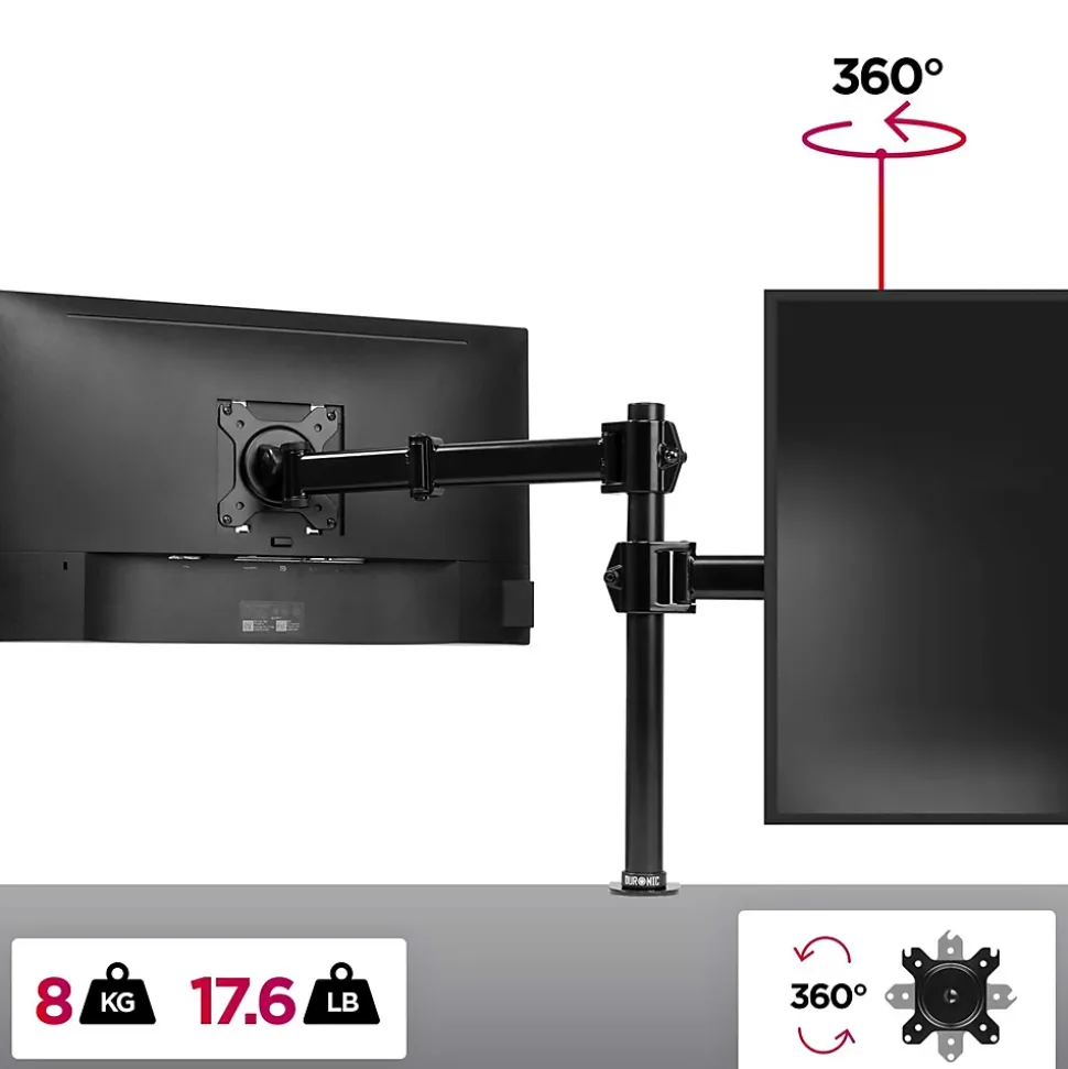DM251X3 BK Support écran PC à pince pour bureau Bras de moniteur Rotatif Inclinable Pivotant Compatible VESA 75 100 Duronic