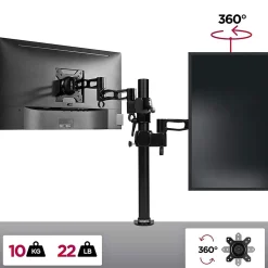 DM351X3 BK Support écran PC à pince pour bureau Bras de moniteur Rotatif Inclinable Pivotant Compatible VESA 75 100 Duronic