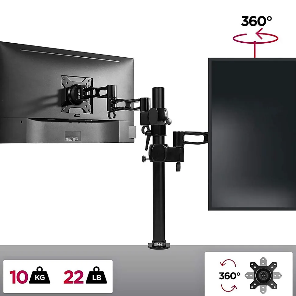 DM351X3 BK Support écran PC à pince pour bureau Bras de moniteur Rotatif Inclinable Pivotant Compatible VESA 75 100 Duronic