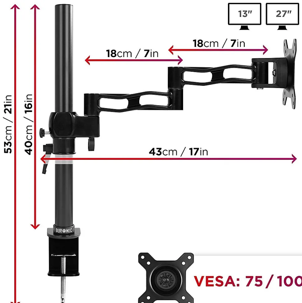 DM351X3 BK Support écran PC à pince pour bureau Bras de moniteur Rotatif Inclinable Pivotant Compatible VESA 75 100 Duronic