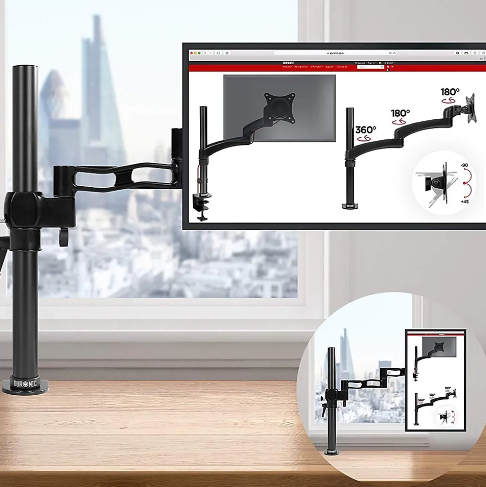 DM351X3 BK Support écran PC à pince pour bureau Bras de moniteur Rotatif Inclinable Pivotant Compatible VESA 75 100 Duronic