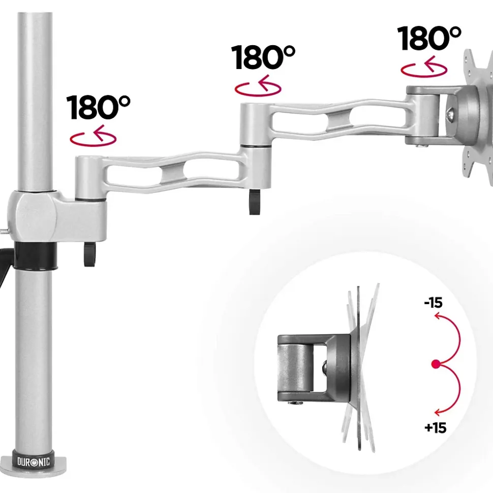 DM351X3 SR Support écran PC à pince pour bureau Bras de moniteur Rotatif Inclinable Pivotant compatible VESA 75 100 Duronic