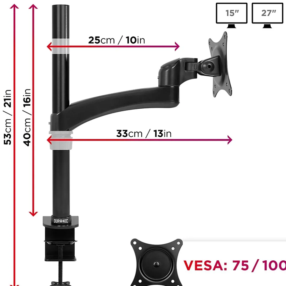 DM451X2 Support écran PC à pince pour bureau Bras de moniteur Rotatif Inclinable Pivotant Compatible VESA 75 100 Duronic
