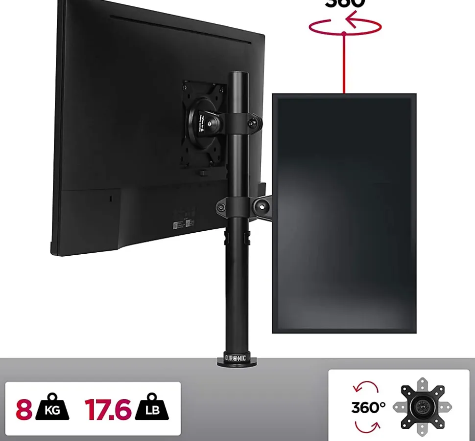 DM151X1 Support écran PC à pince pour bureau Bras de moniteur Rotatif Inclinable Pivotant Compatible VESA 75 100 Duronic
