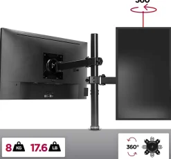 DM151X2 Support écran PC à pince pour bureau Bras de moniteur Rotatif Inclinable Pivotant Compatible VESA 75 100 Duronic