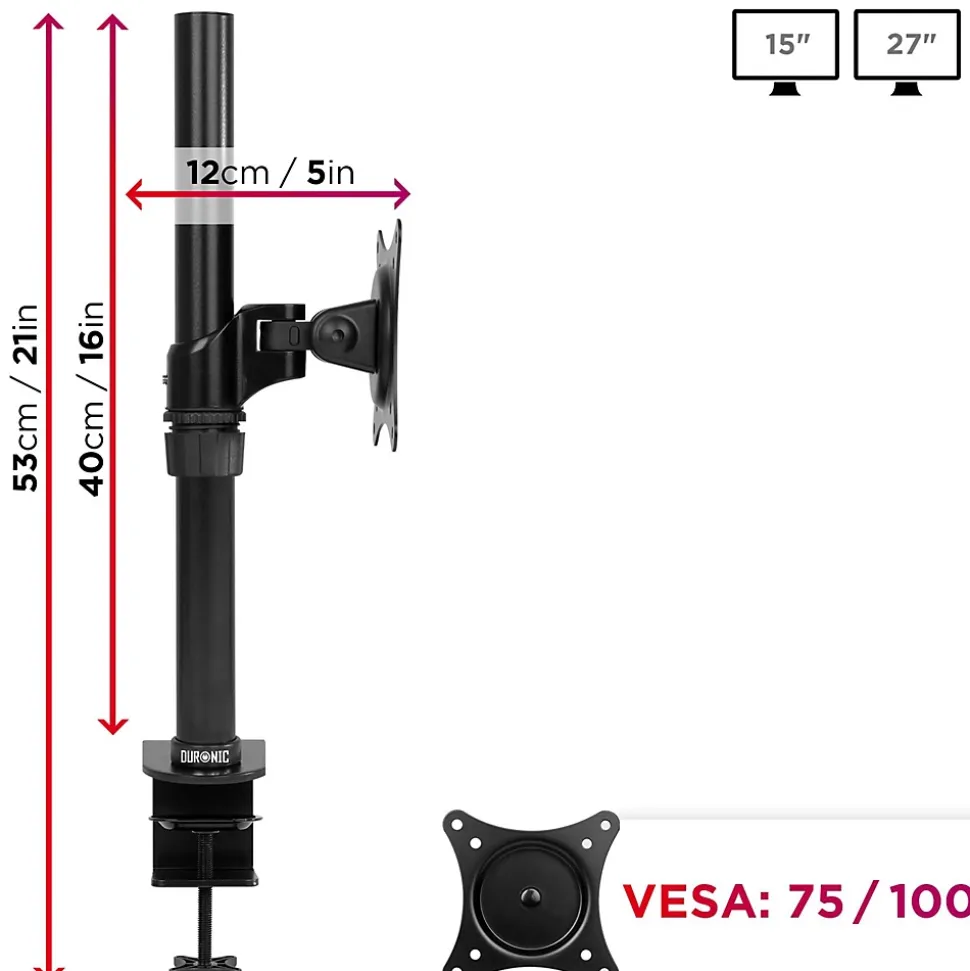 DM451X1 Support écran PC à pince pour bureau Bras de moniteur Rotatif Inclinable Pivotant Compatible VESA 75 100 Duronic