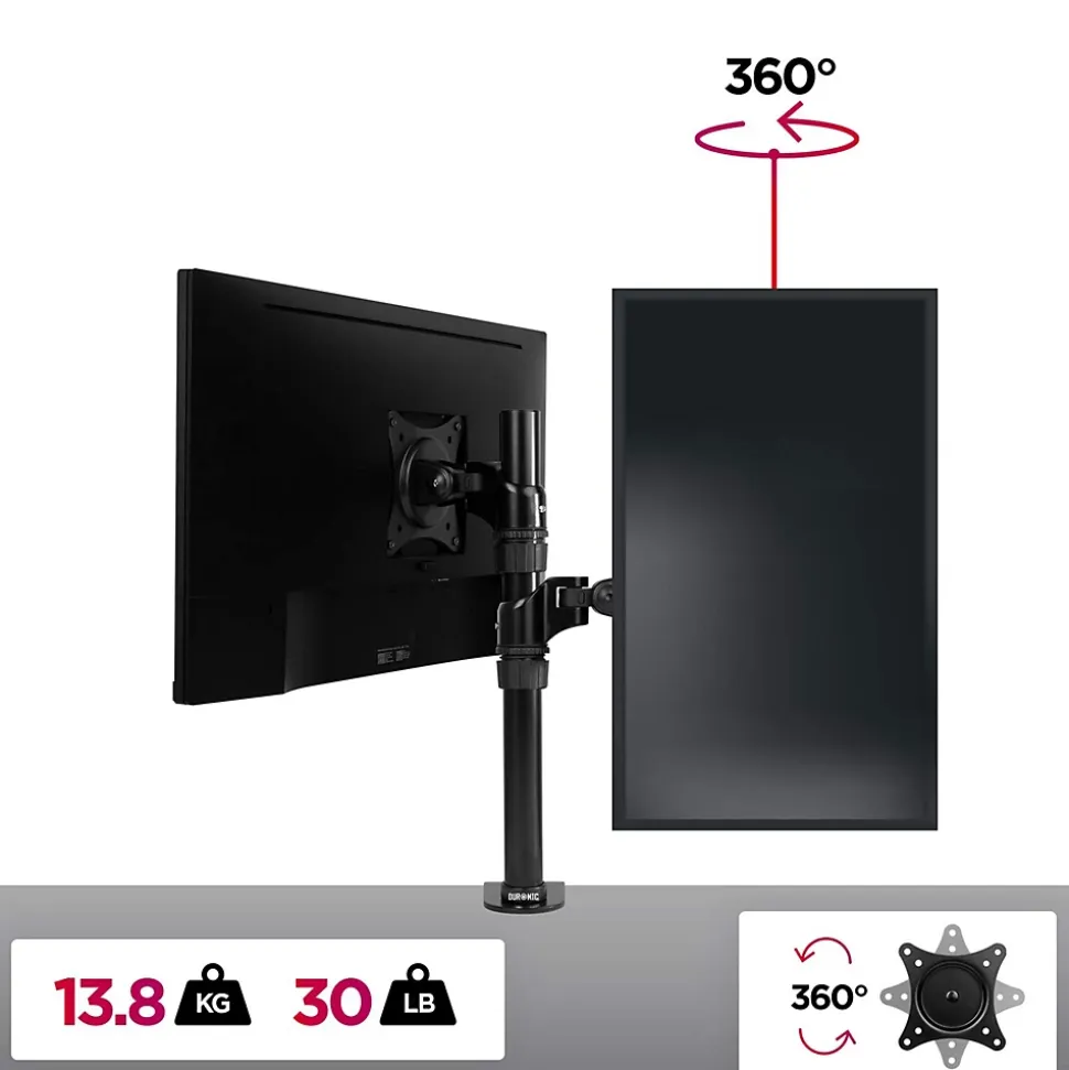 DM451X1 Support écran PC à pince pour bureau Bras de moniteur Rotatif Inclinable Pivotant Compatible VESA 75 100 Duronic