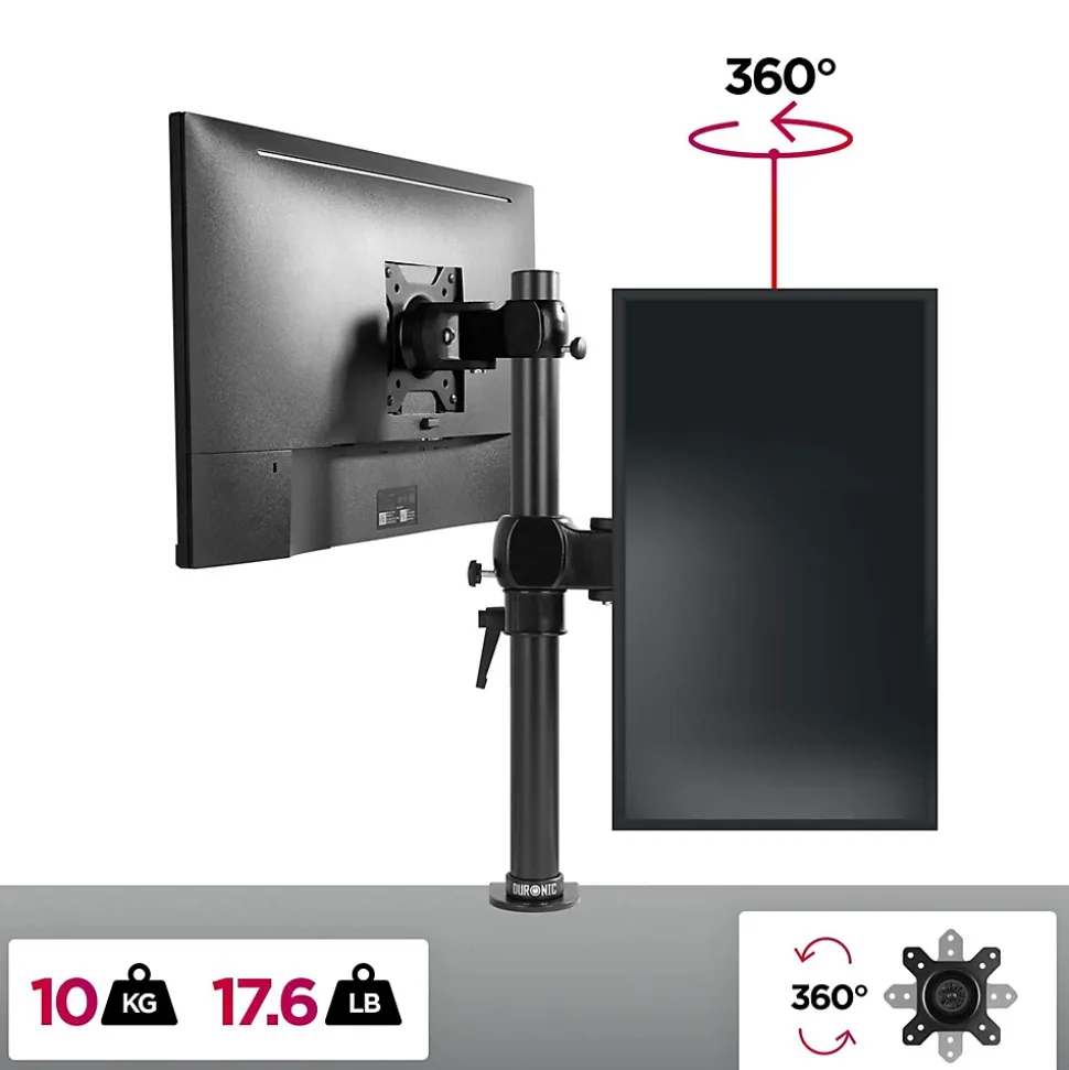 DM351X1 Support écran PC à pince pour bureau Bras de moniteur Rotatif Inclinable Pivotant Compatible VESA 75 100 Duronic
