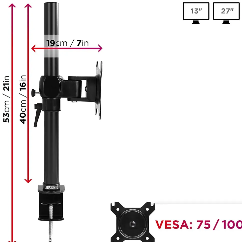 DM351X1 Support écran PC à pince pour bureau Bras de moniteur Rotatif Inclinable Pivotant Compatible VESA 75 100 Duronic