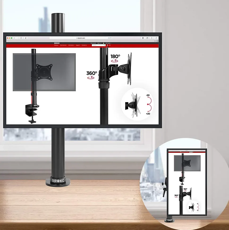 DM351X1 Support écran PC à pince pour bureau Bras de moniteur Rotatif Inclinable Pivotant Compatible VESA 75 100 Duronic