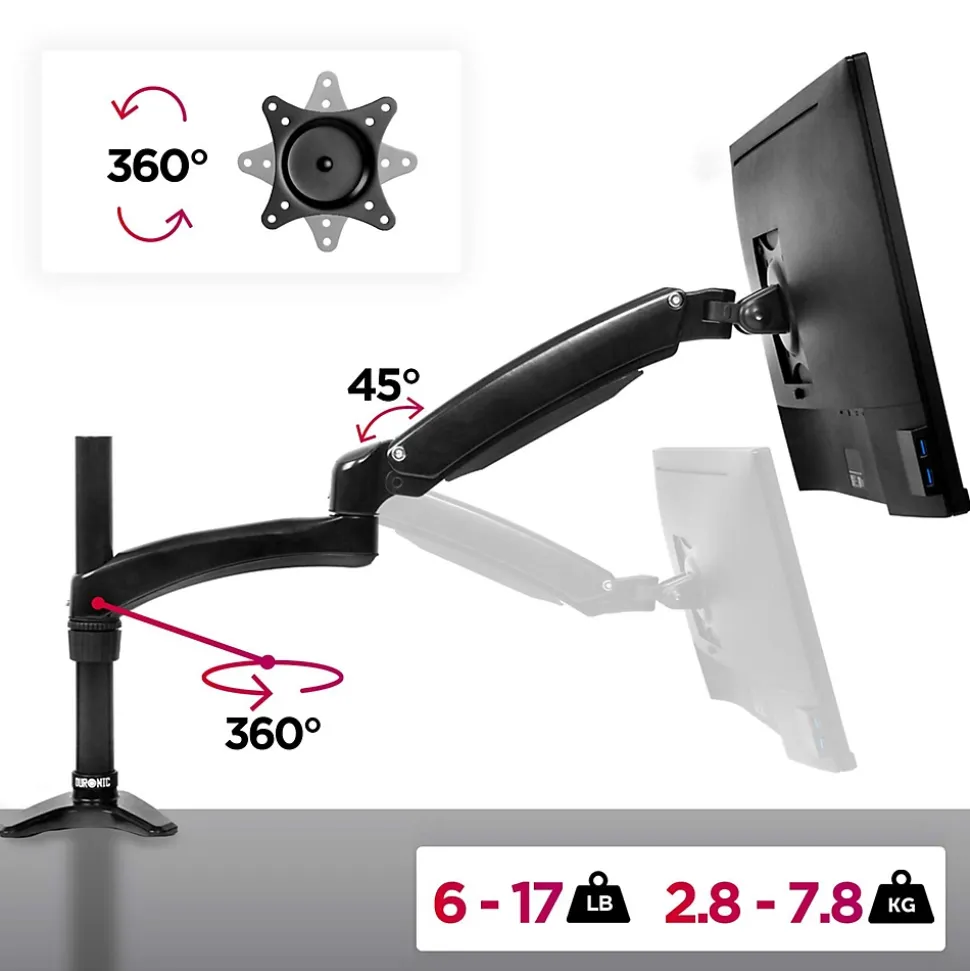DM551X2 Support écran PC à pince pour bureau Bras de moniteur Rotatif Inclinable Pivotant Compatible VESA 75 100 Duronic