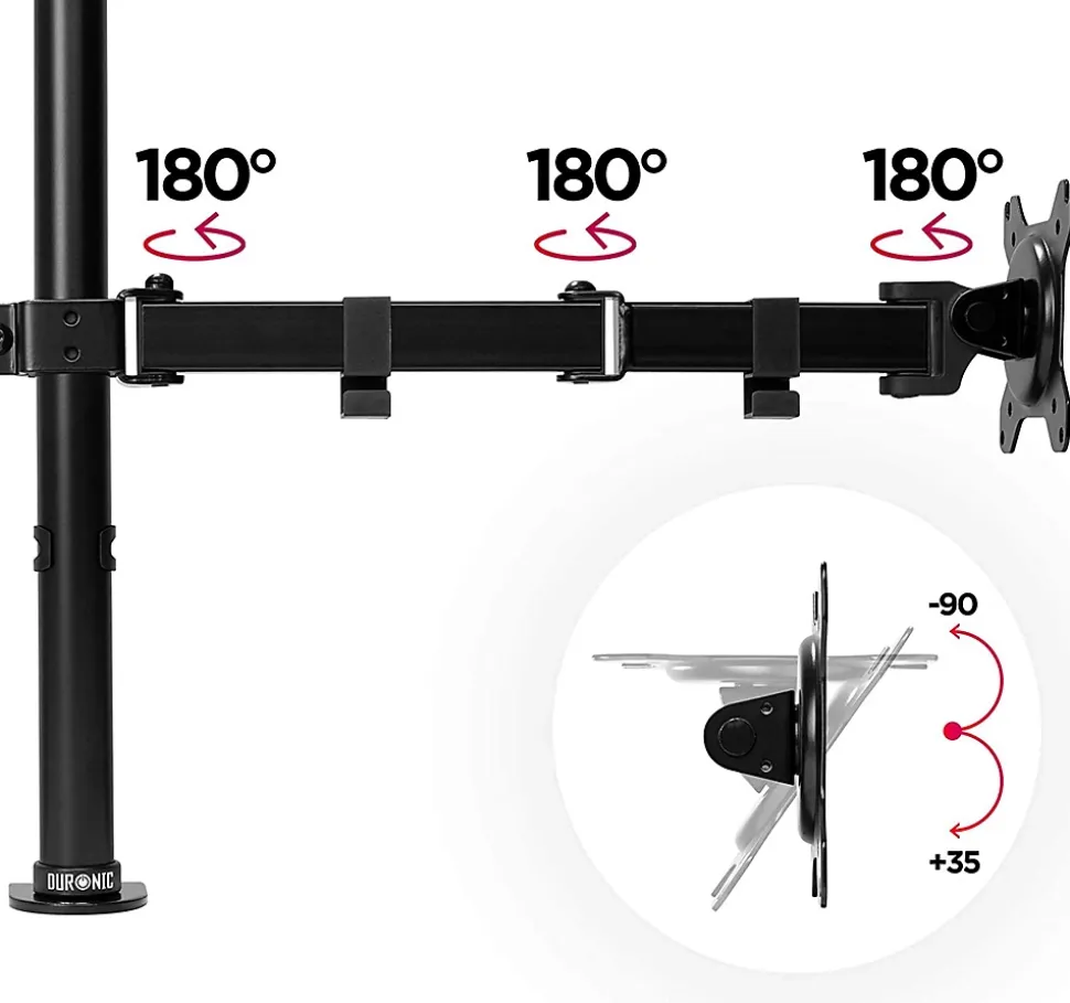 DM151X3 Support écran PC à pince pour bureau Bras de moniteur Rotatif Inclinable Pivotant Compatible VESA 75 100 Duronic