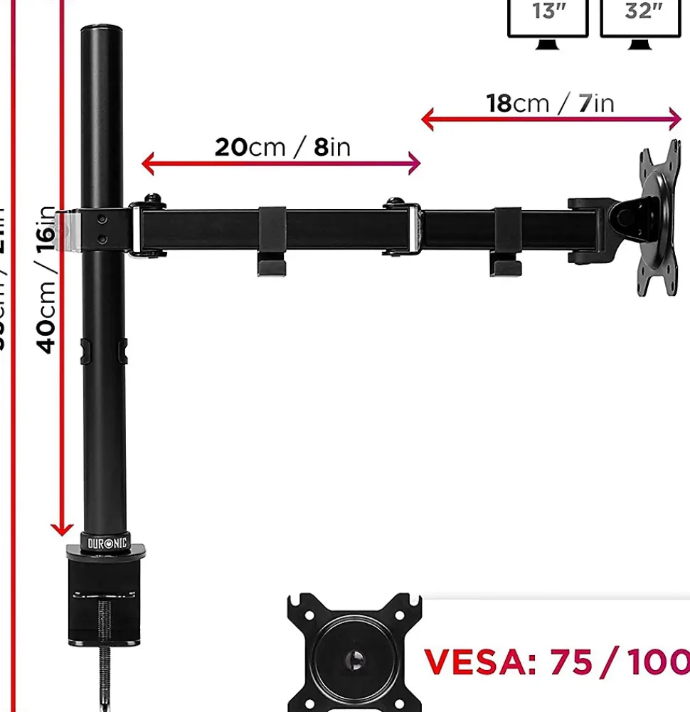 DM151X3 Support écran PC à pince pour bureau Bras de moniteur Rotatif Inclinable Pivotant Compatible VESA 75 100 Duronic