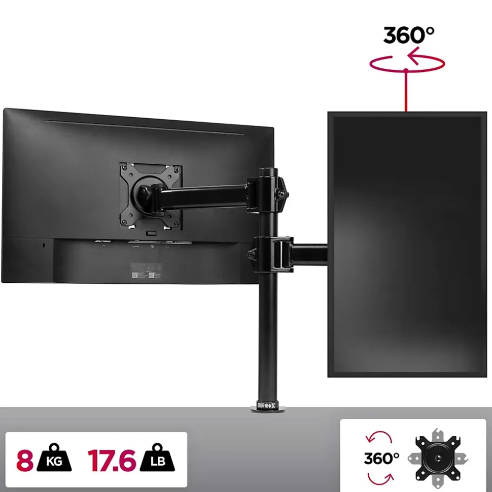DM251X2 Support écran PC à pince pour bureau Bras de moniteur Rotatif Inclinable Pivotant Compatible VESA 75 100 Duronic