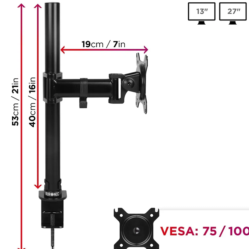 DM251X2 Support écran PC à pince pour bureau Bras de moniteur Rotatif Inclinable Pivotant Compatible VESA 75 100 Duronic