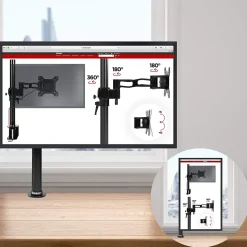 DM251X2 Support écran PC à pince pour bureau Bras de moniteur Rotatif Inclinable Pivotant Compatible VESA 75 100 Duronic