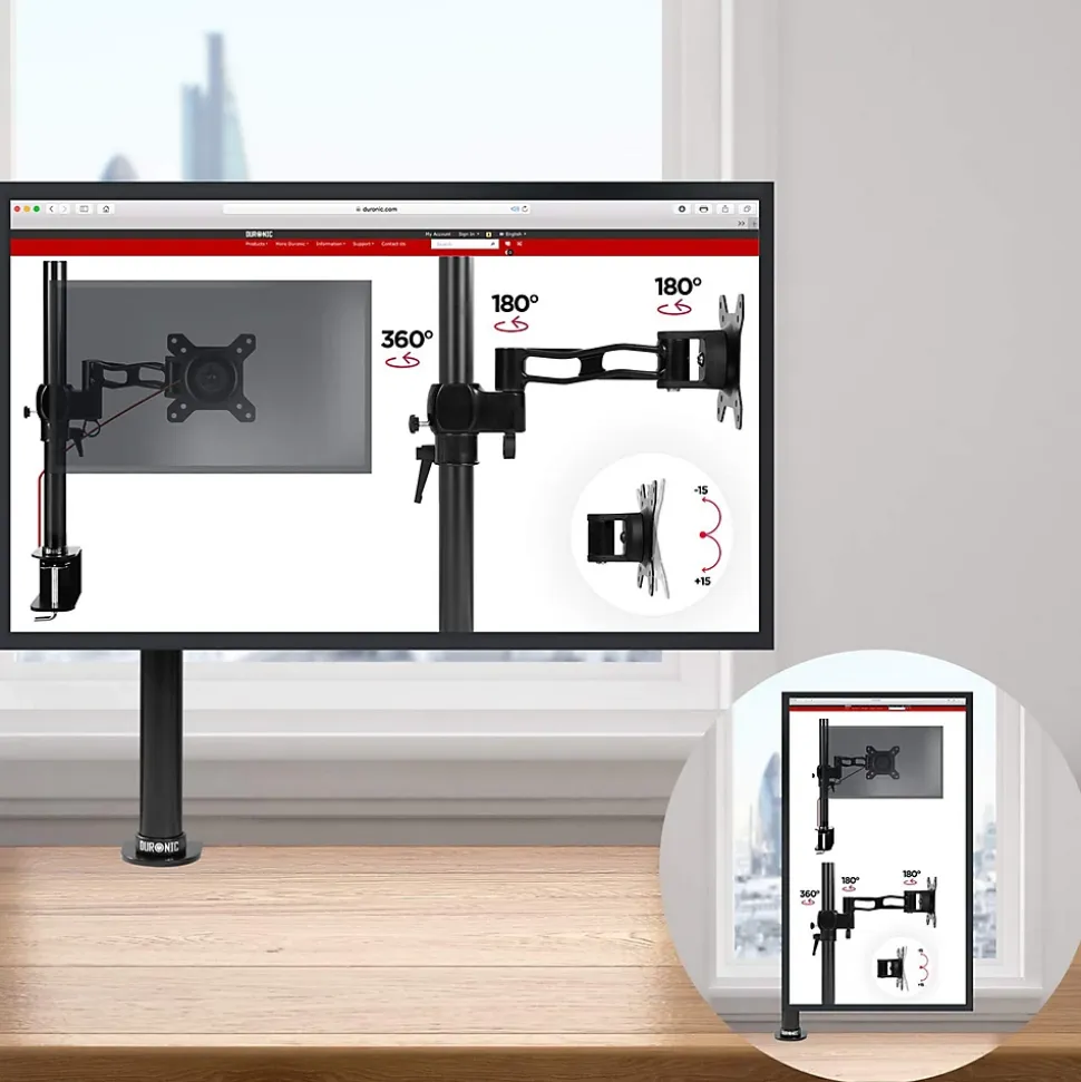 DM251X2 Support écran PC à pince pour bureau Bras de moniteur Rotatif Inclinable Pivotant Compatible VESA 75 100 Duronic