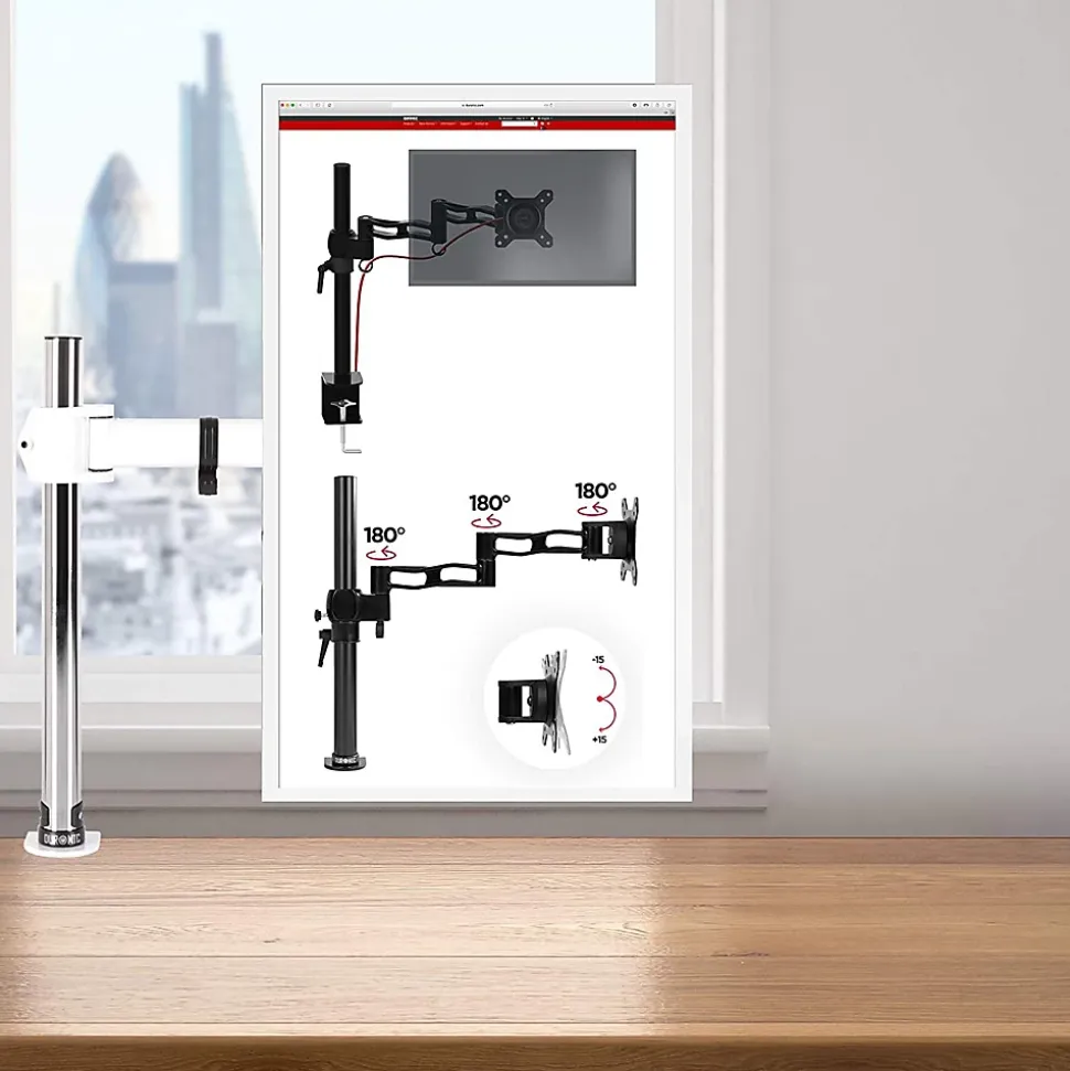 DM251X3 WE Support écran PC à pince pour bureau Bras de moniteur Rotatif Inclinable Pivotant Compatible VESA 75 100 Duronic