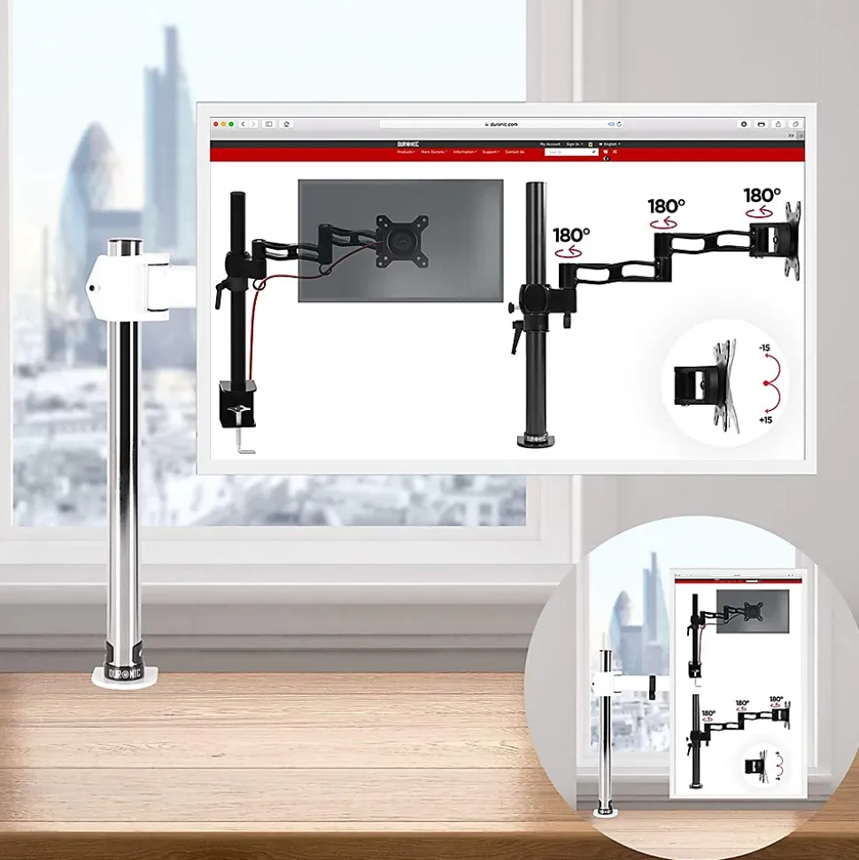 DM251X3 WE Support écran PC à pince pour bureau Bras de moniteur Rotatif Inclinable Pivotant Compatible VESA 75 100 Duronic