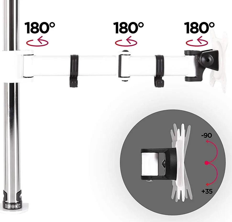 DM251X3 WE Support écran PC à pince pour bureau Bras de moniteur Rotatif Inclinable Pivotant Compatible VESA 75 100 Duronic