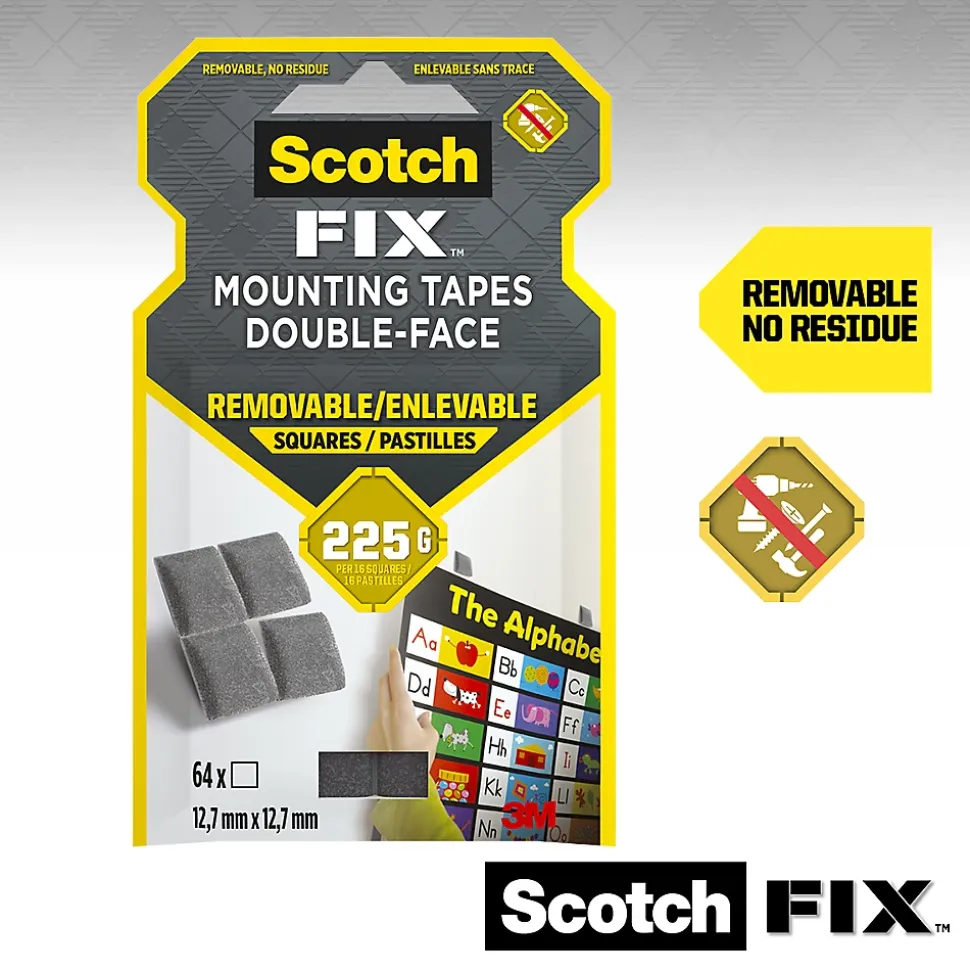 Double face repositionnable 3M 11 x 15 mm gris, 36 carrés 300 g