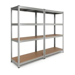Double étagère métallique 160 x 160 cm, 8 plateaux de rangement, 640 kg, acier galvanisé, modulable - 30 cm - Gris - EURO VANADIUM