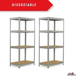 Double étagère métallique 160 x 160 cm, 8 plateaux de rangement, 640 kg, acier galvanisé, modulable - 30 cm - Gris - EURO VANADIUM