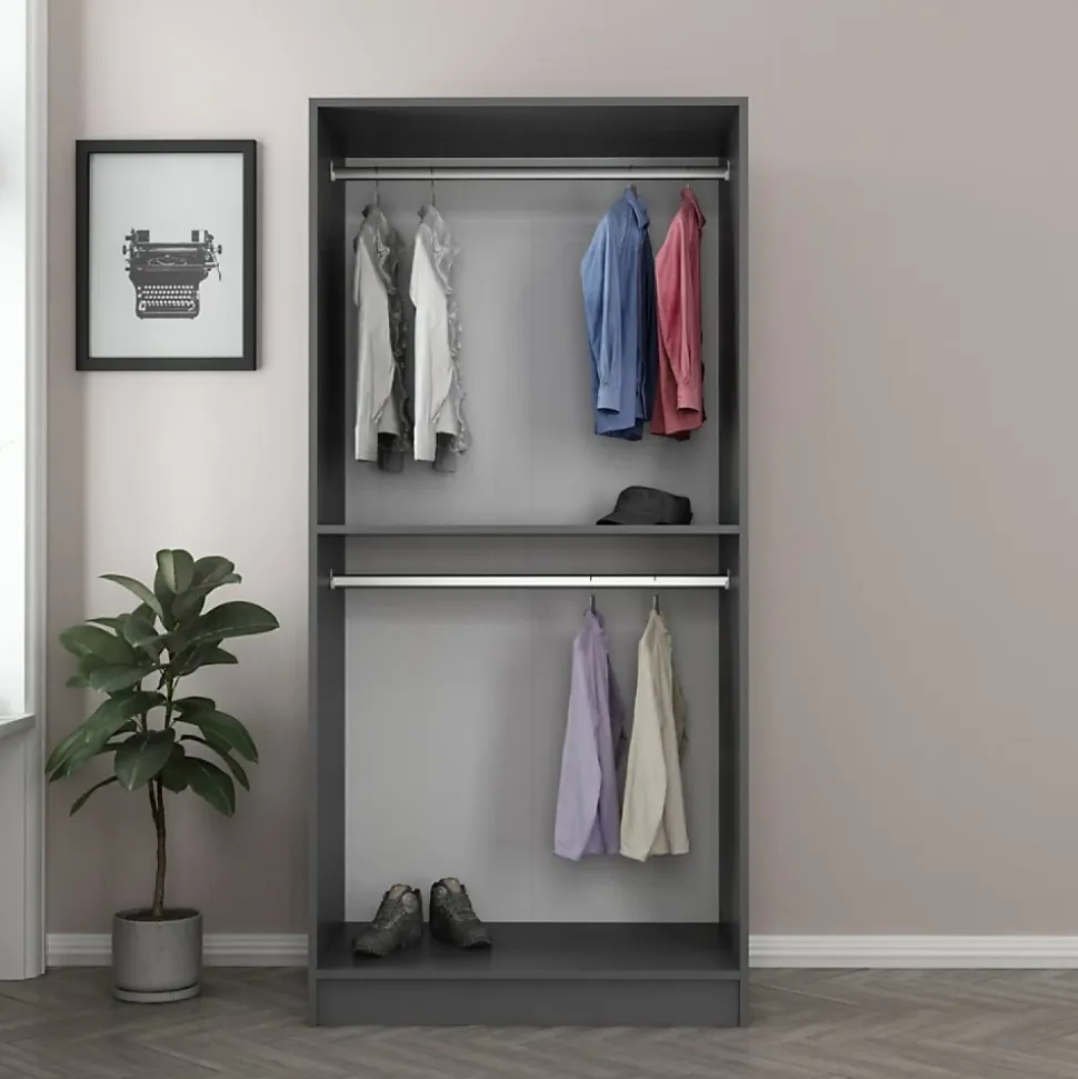 Dressing anthracite avec étagère et penderies - 90 x 210 x 52 cm - RIVOLI