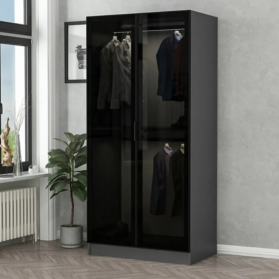 Dressing anthracite avec étagère et penderies - 90 x 210 x 52 cm - RIVOLI