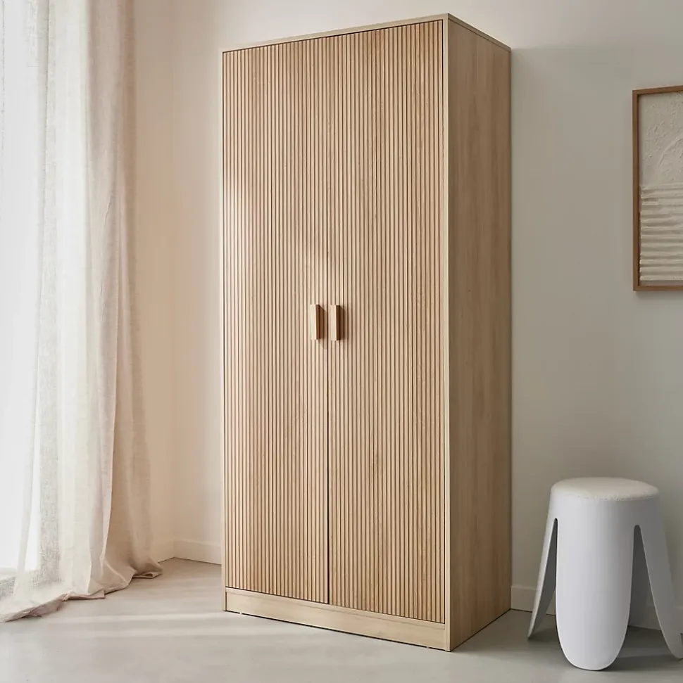 Dressing. armoire. 2 portes avec penderie et rangements LINEAR. panneaux stratifiés et pied en bois de sapin L 80 x P 48 x H 180cm