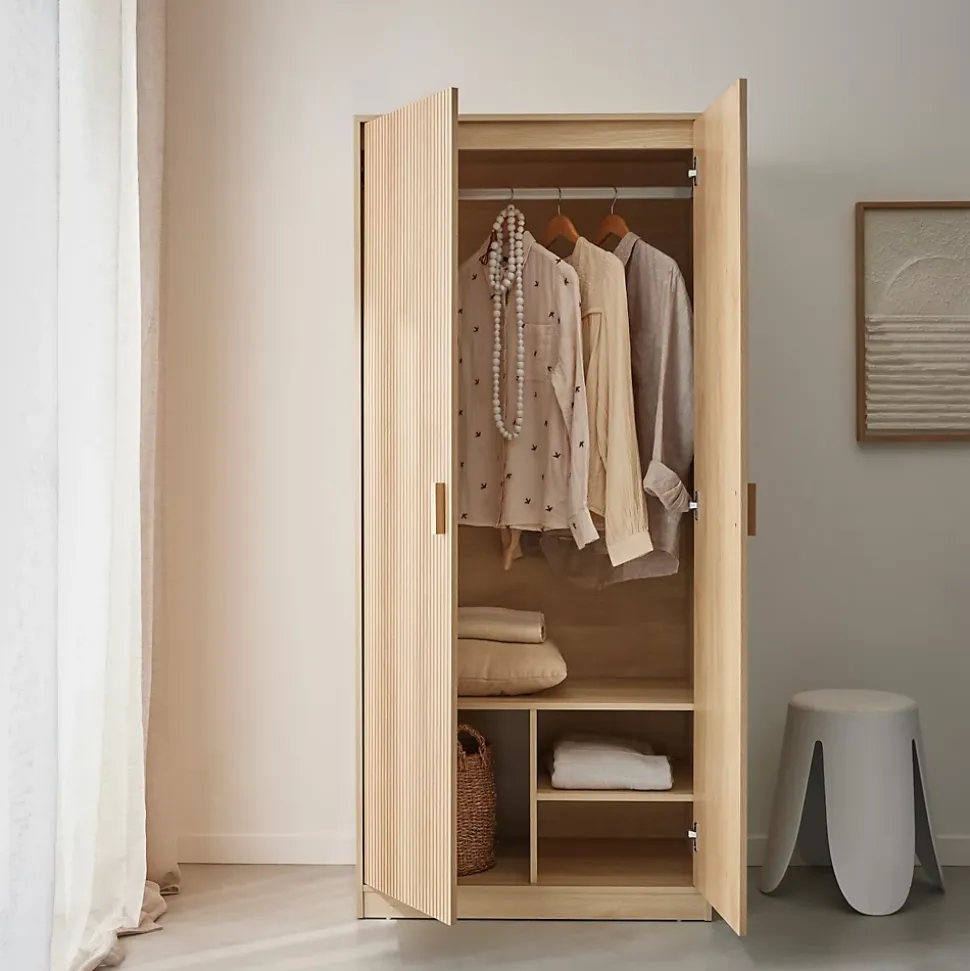 Dressing. armoire. 2 portes avec penderie et rangements LINEAR. panneaux stratifiés et pied en bois de sapin L 80 x P 48 x H 180cm