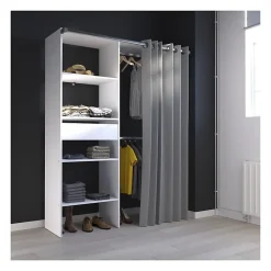 Dressing ARTIC avec rideau - Blanc - 1 colonne + 2 penderies + 1 tiroir - EKIPA