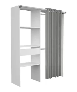 Dressing ARTIC avec rideau - Blanc - 1 colonne + 2 penderies + 1 tiroir - EKIPA