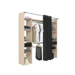 Dressing avec rideau - Decor chene jackson et noir - L 198 x P 48 x H 203 cm - COMO