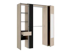 Dressing avec rideau et 1 porte - Avec miroir - L177 cm - Coloris : Naturel et anthracite - BERTRAND