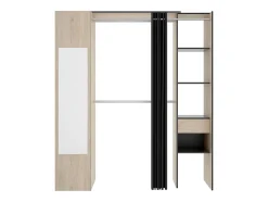 Dressing avec rideau et 1 porte - Avec miroir - L177 cm - Coloris : Naturel et anthracite - BERTRAND