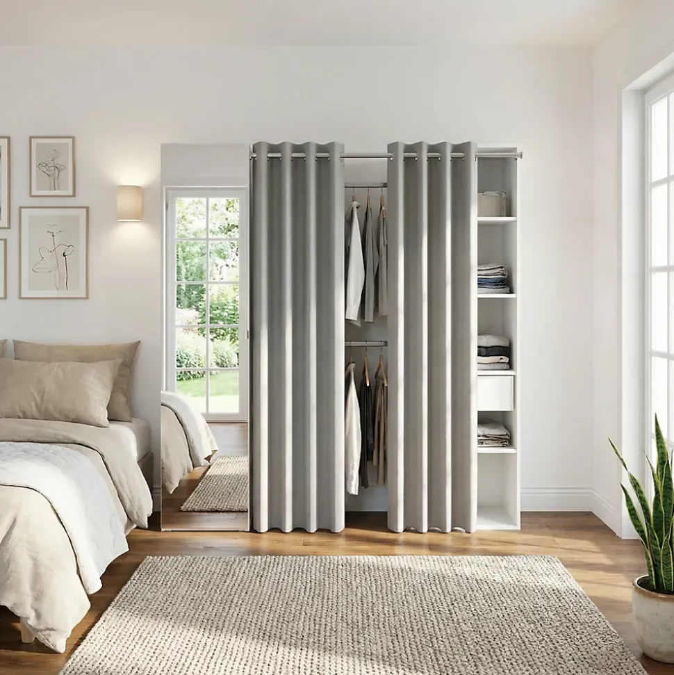 Dressing avec rideau et porte miroir blanc GoodHome Atomia H. 187,5 x L. 200 x P. 45 cm