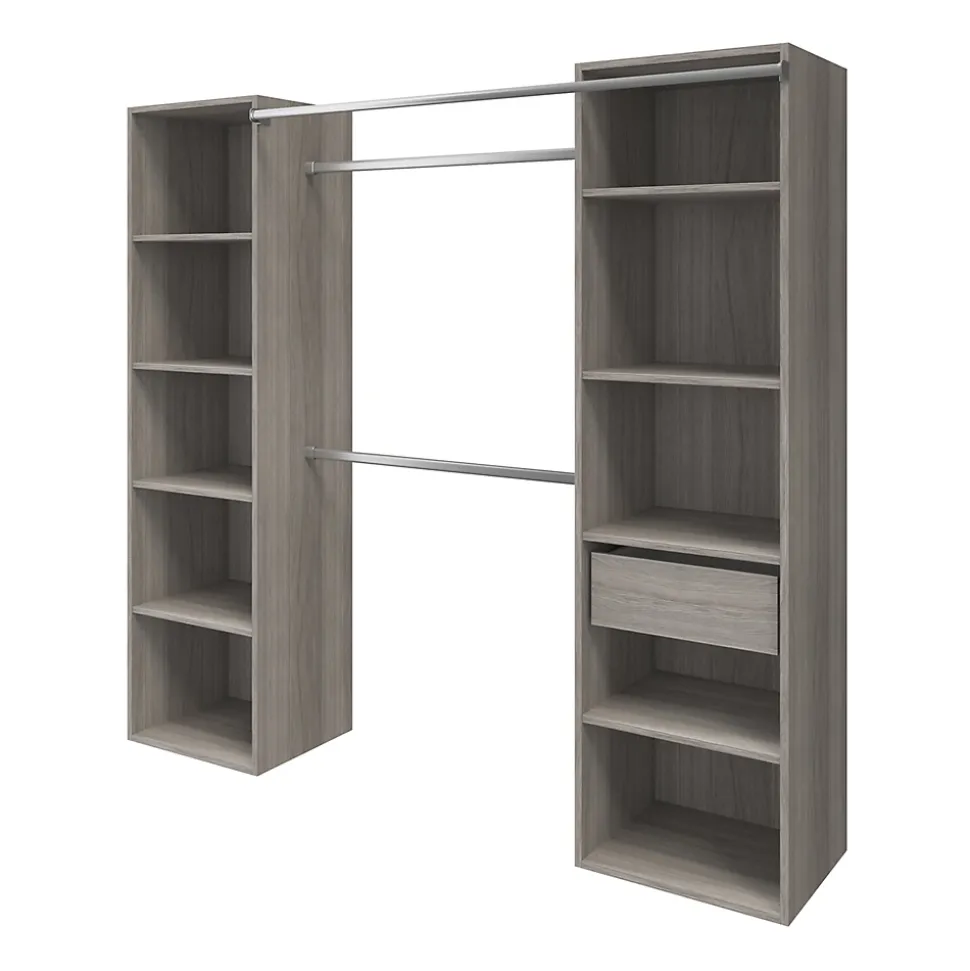 Dressing avec rideau et porte miroir effet chêne grisé GoodHome Atomia H. 187,5 x L. 200 x P. 45 cm